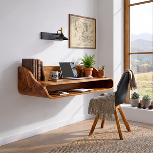 Floating Solid Wood Desk with Soft Architectural Curves