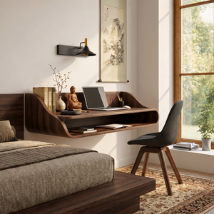Floating Solid Wood Desk with Soft Architectural Curves