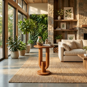 Tall Solid Wood Side Table Modern Pedestal Accent Table Living Room Decor