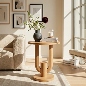 Tall Solid Wood Side Table Modern Pedestal Accent Table Living Room Decor