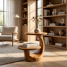 Two Tier Round Solid Wood Side Table for Living Room Decor