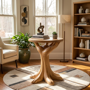 Side Table Solid Wood with Sculptural Tree Root Base for Living Room