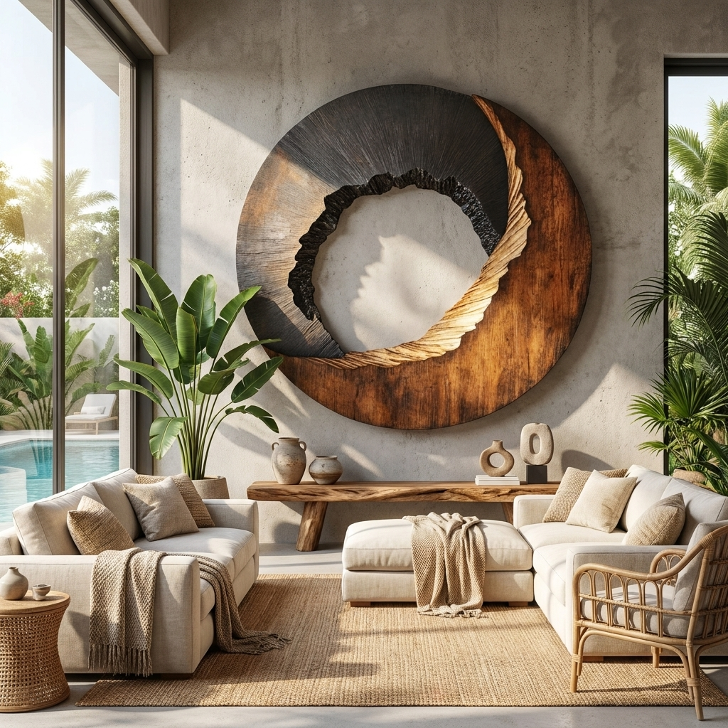 Modern Textured Solid Wood Wall Art Sculpture for Living Room