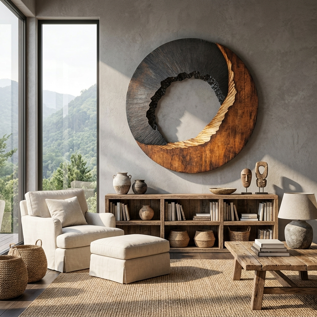 Modern Textured Solid Wood Wall Art Sculpture for Living Room