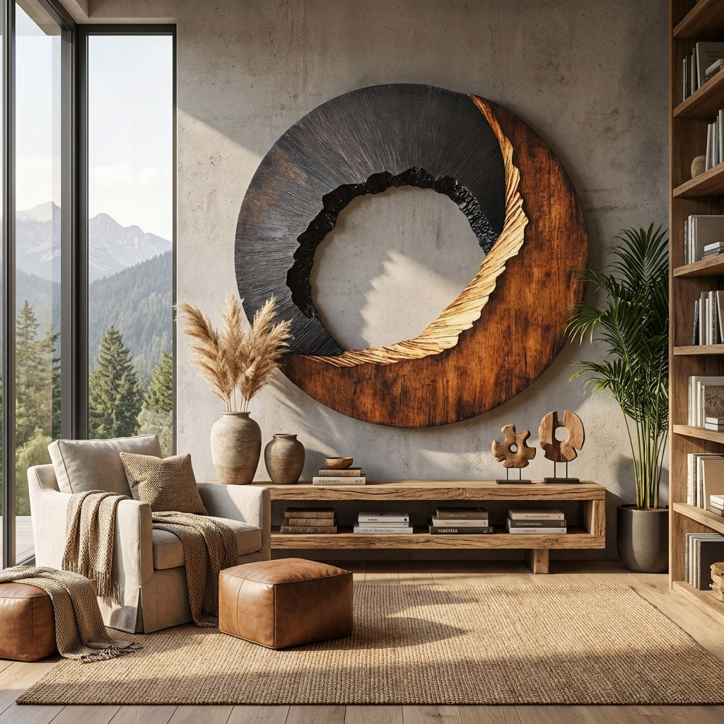Modern Textured Solid Wood Wall Art Sculpture for Living Room