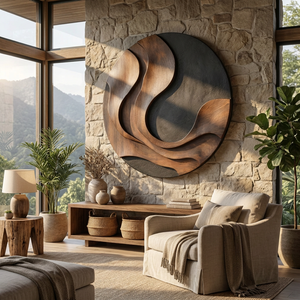 Wall Sculpture Solid Wood Organic Modern Panel for Living Room Decor
