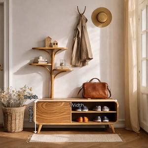 Handcrafted Solid Wood Entryway Bench with Shoe Storage and Tree Shelf Organizer