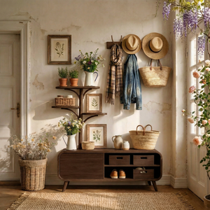 Handcrafted Solid Wood Entryway Bench with Shoe Storage and Tree Shelf Organizer