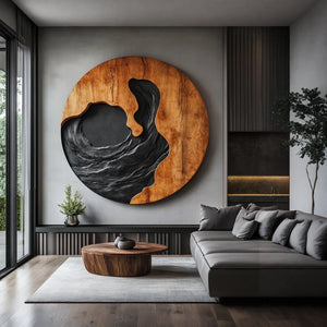 Contemporary Carved Solid Wood Wall Art for Living Room Feature Display