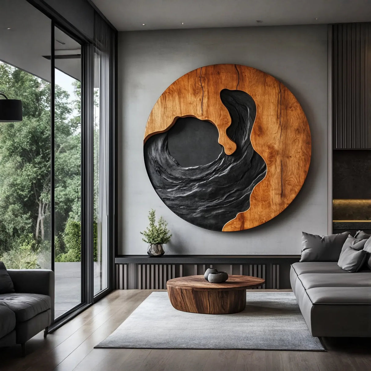 Contemporary Carved Solid Wood Wall Art for Living Room Feature Display