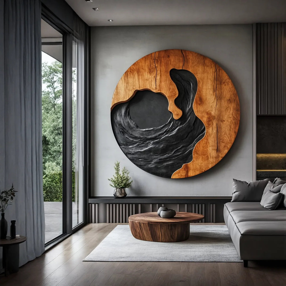 Contemporary Carved Solid Wood Wall Art for Living Room Feature Display