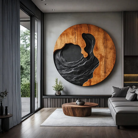 Contemporary Carved Solid Wood Wall Art for Living Room Feature Display