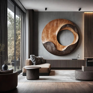 Contemporary Solid Wood Wall Sculpture for Living Room