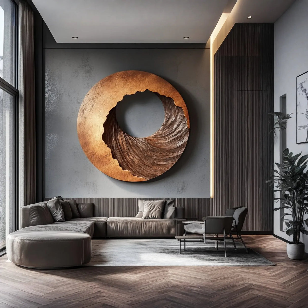 Abstract Solid Wood Spiral Wall Sculpture for Luxury Feature Walls