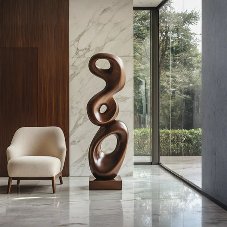 Hand-Carved Abstract Solid Wood Sculpture for Contemporary Interior Spaces