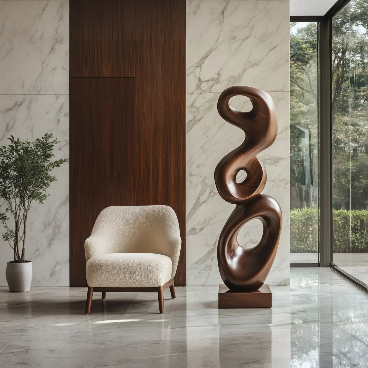 Hand-Carved Abstract Solid Wood Sculpture for Contemporary Interior Spaces