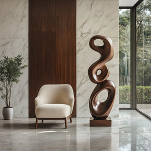 Hand-Carved Abstract Solid Wood Sculpture for Contemporary Interior Spaces