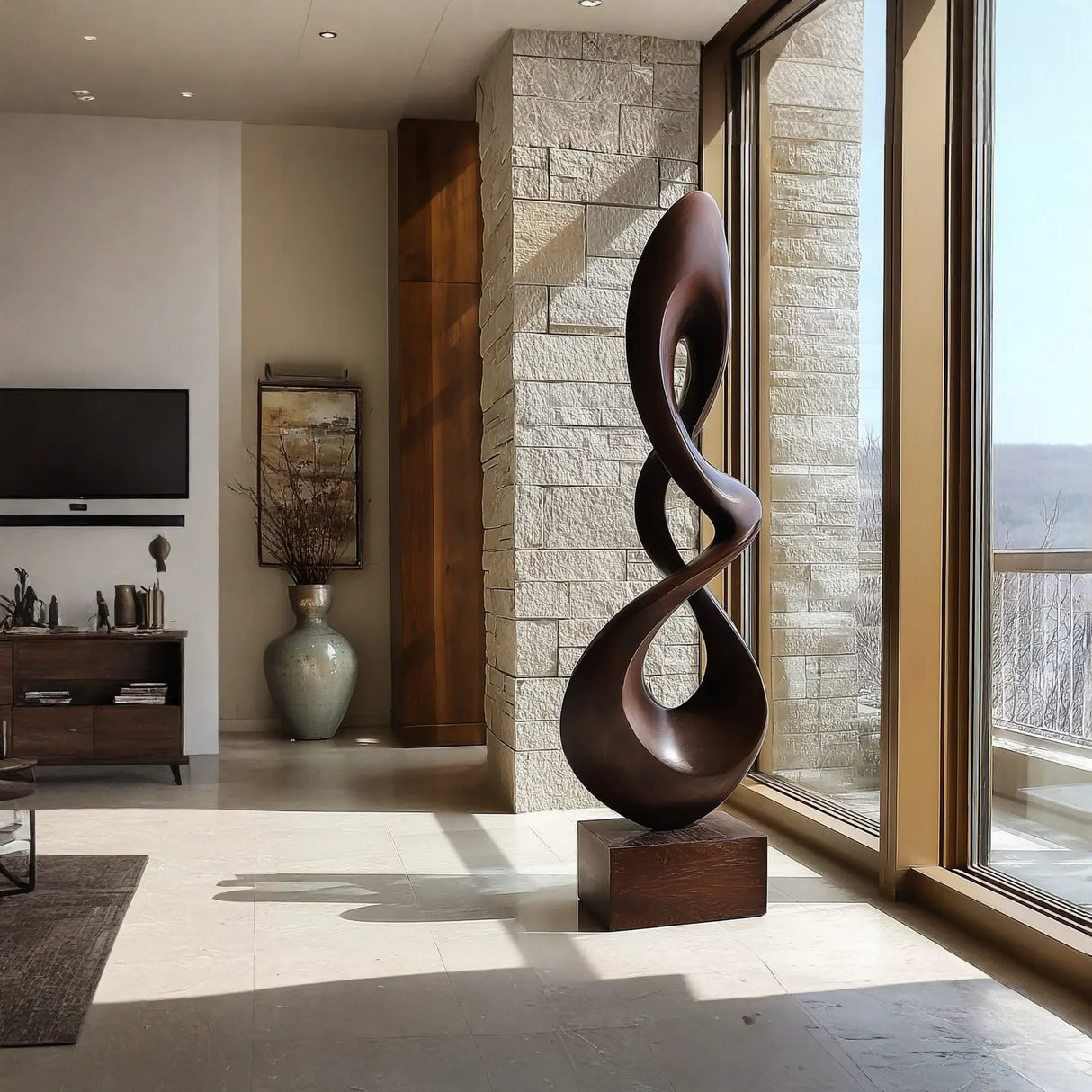 Handcrafted Organic Abstract Solid Wood Sculpture for Modern Interior Spaces