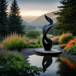 Elegant Flame Solid Wood Sculpture for Modern Garden and Outdoor Landscape