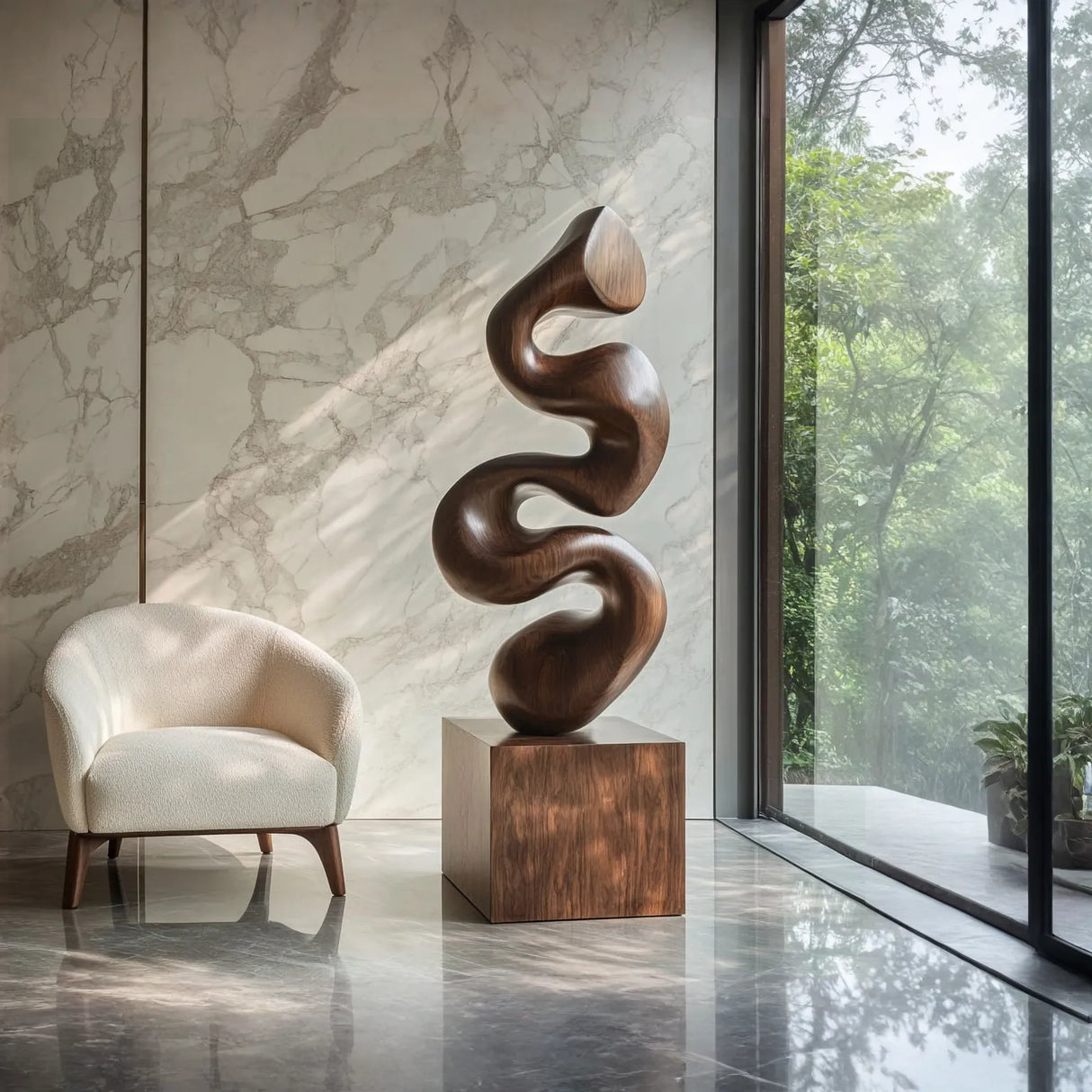 Modern Abstract Solid Wood Sculpture for Living Room and Interior Decoration