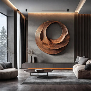 Abstract Solid Wood Wall Sculpture with Sculptural Void for for Living Room
