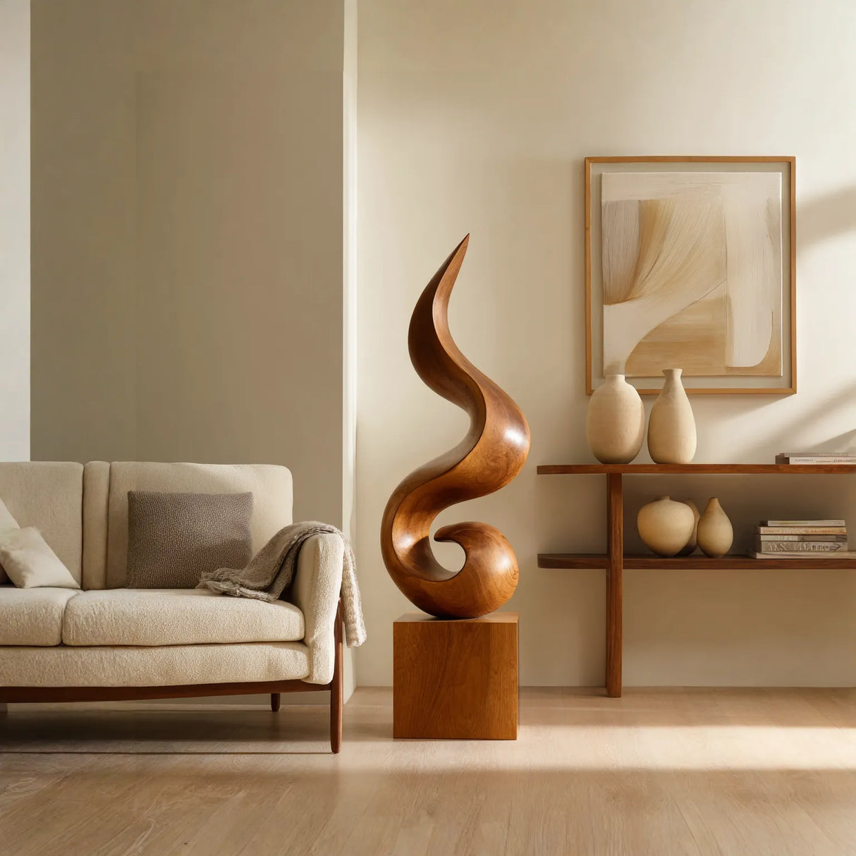Contemporary Organic Solid Wood Sculpture for Living Room and Interior Decor