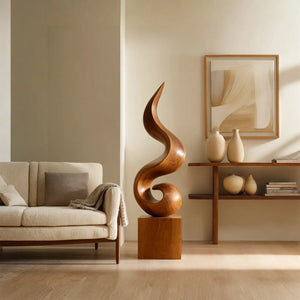 Contemporary Organic Solid Wood Sculpture for Living Room and Interior Decor