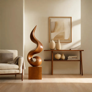 Contemporary Organic Solid Wood Sculpture for Living Room and Interior Decor