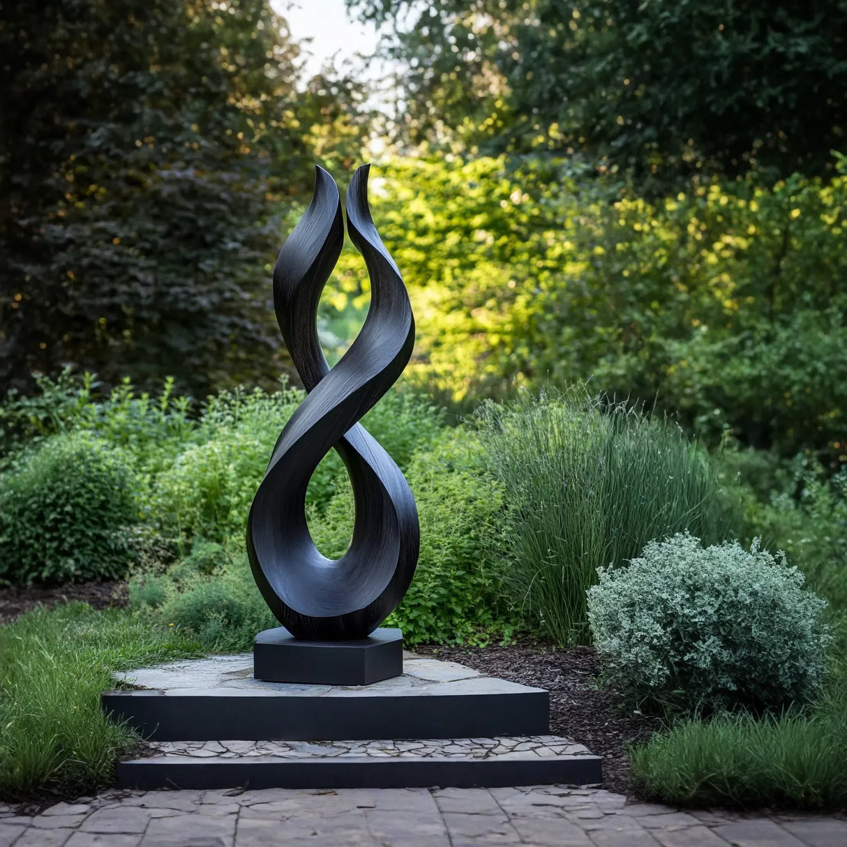 Intertwined Abstract Solid Wood Sculpture for Gardens and Interiors