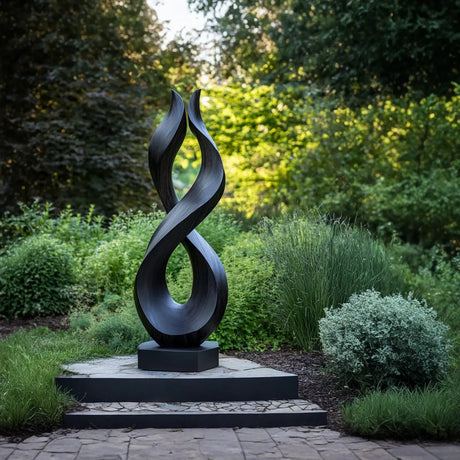 Intertwined Abstract Solid Wood Sculpture for Gardens and Interiors