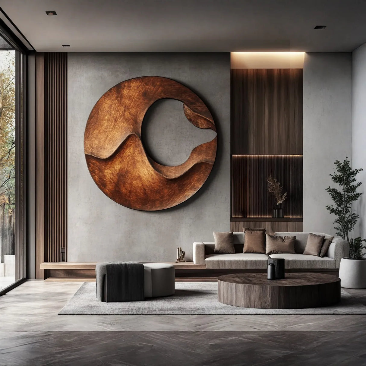 Minimalist Round Solid Wood Wall Sculpture for Living Room Display