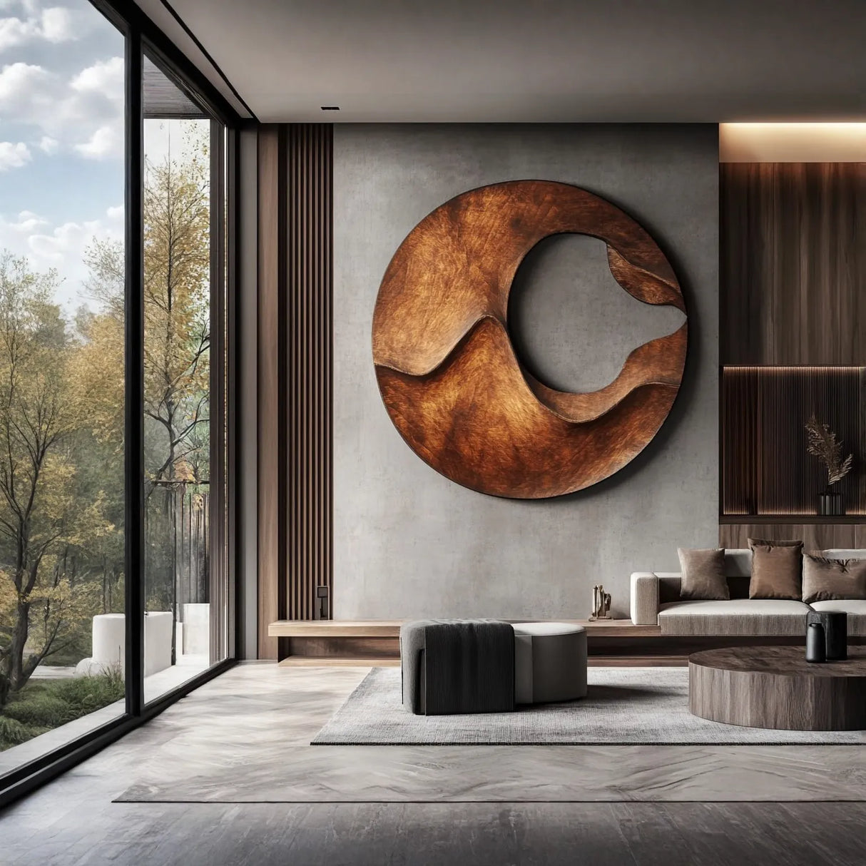 Minimalist Round Solid Wood Wall Sculpture for Living Room Display