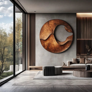 Minimalist Round Solid Wood Wall Sculpture for Living Room Display