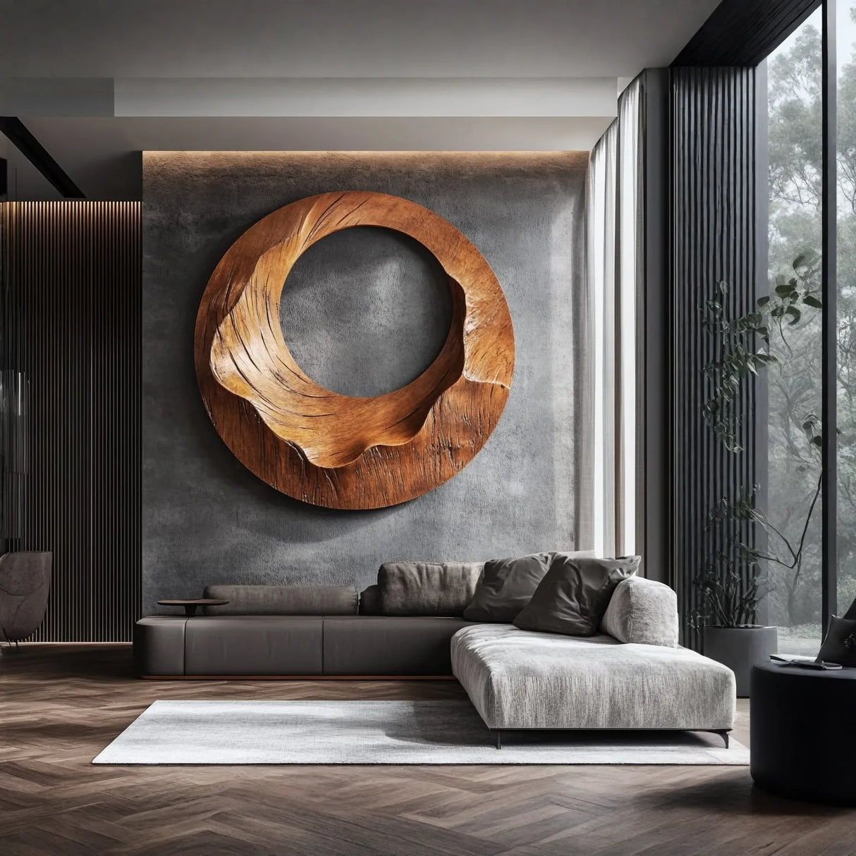 Sculpted Round Solid Wood Wall Sculpture for Living Room Display