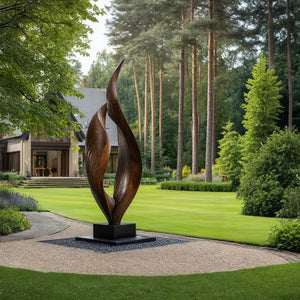 Modern Solid Wood Twin Flame Form for Garden and Outdoor Spaces