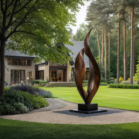 Modern Solid Wood Twin Flame Form for Garden and Outdoor Spaces