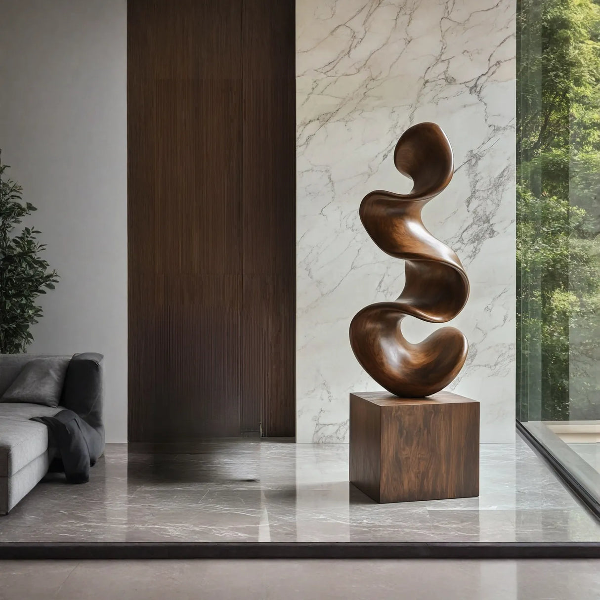 Modern Abstract Solid Wood Sculpture for Office and Home Interiors