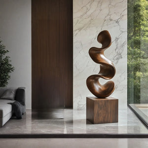 Modern Abstract Solid Wood Sculpture for Office and Home Interiors