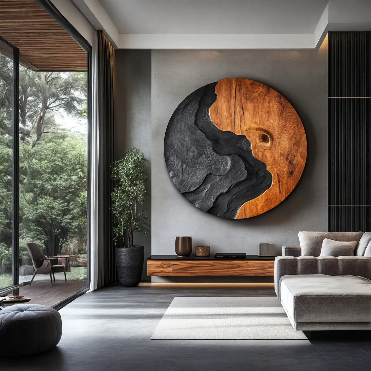 Abstract Round Solid Wood Wall Sculpture for Living Room Display