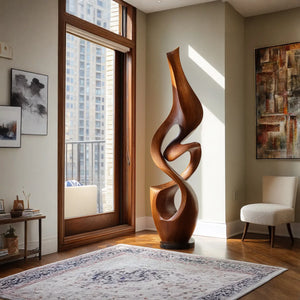 Organic Abstract Solid Wood Sculpture for Living Room