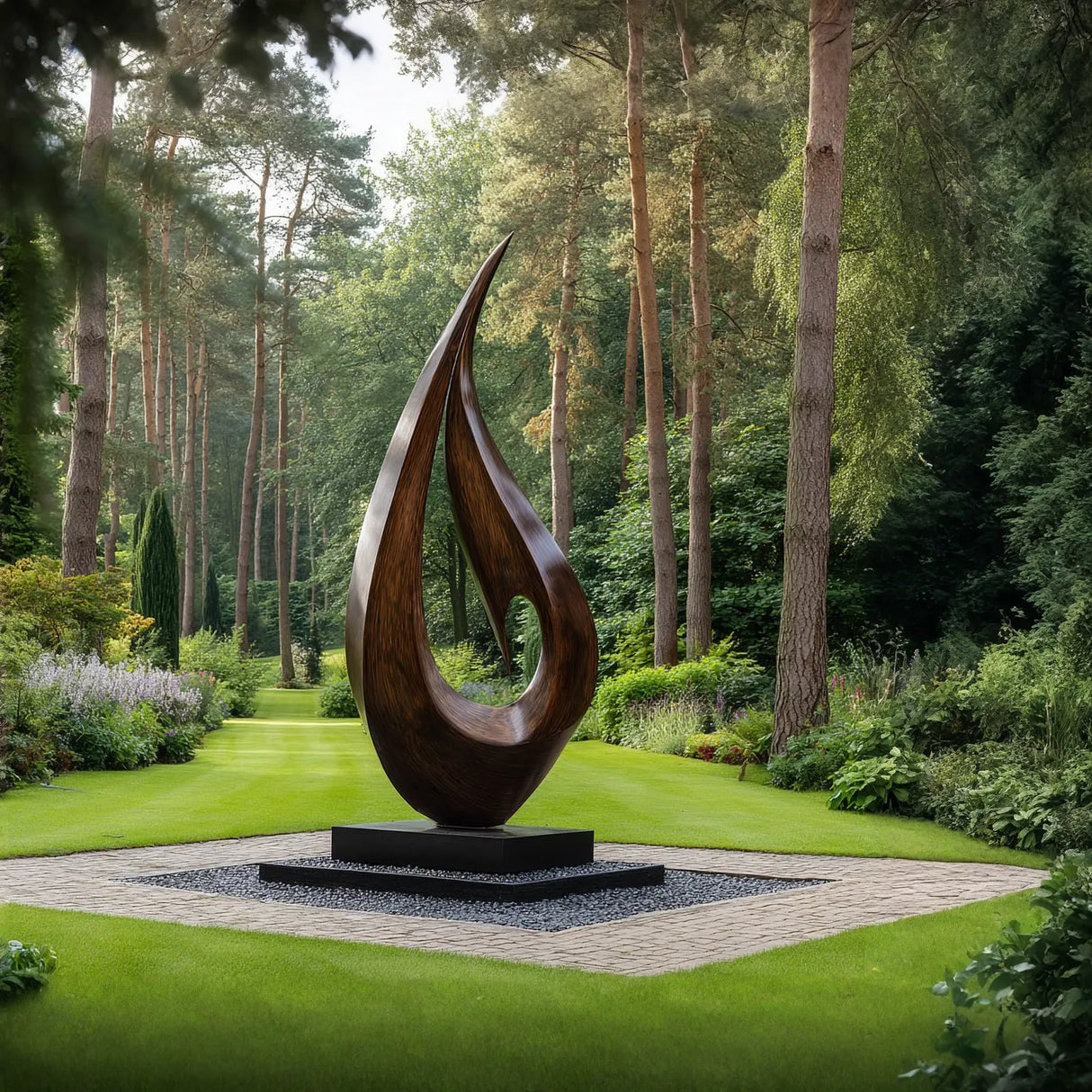 Outdoor Teardrop Solid Wood Sculpture for Modern Abstract Garden Art