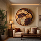 Contemporary Round Solid Wood Eagle Wall Sculpture for Living Room Interiors