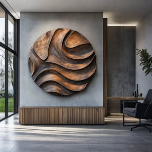 Layered Wave Solid Wood Wall Art Sculpture for Modern Living Spaces