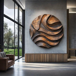 Layered Wave Solid Wood Wall Art Sculpture for Modern Living Spaces