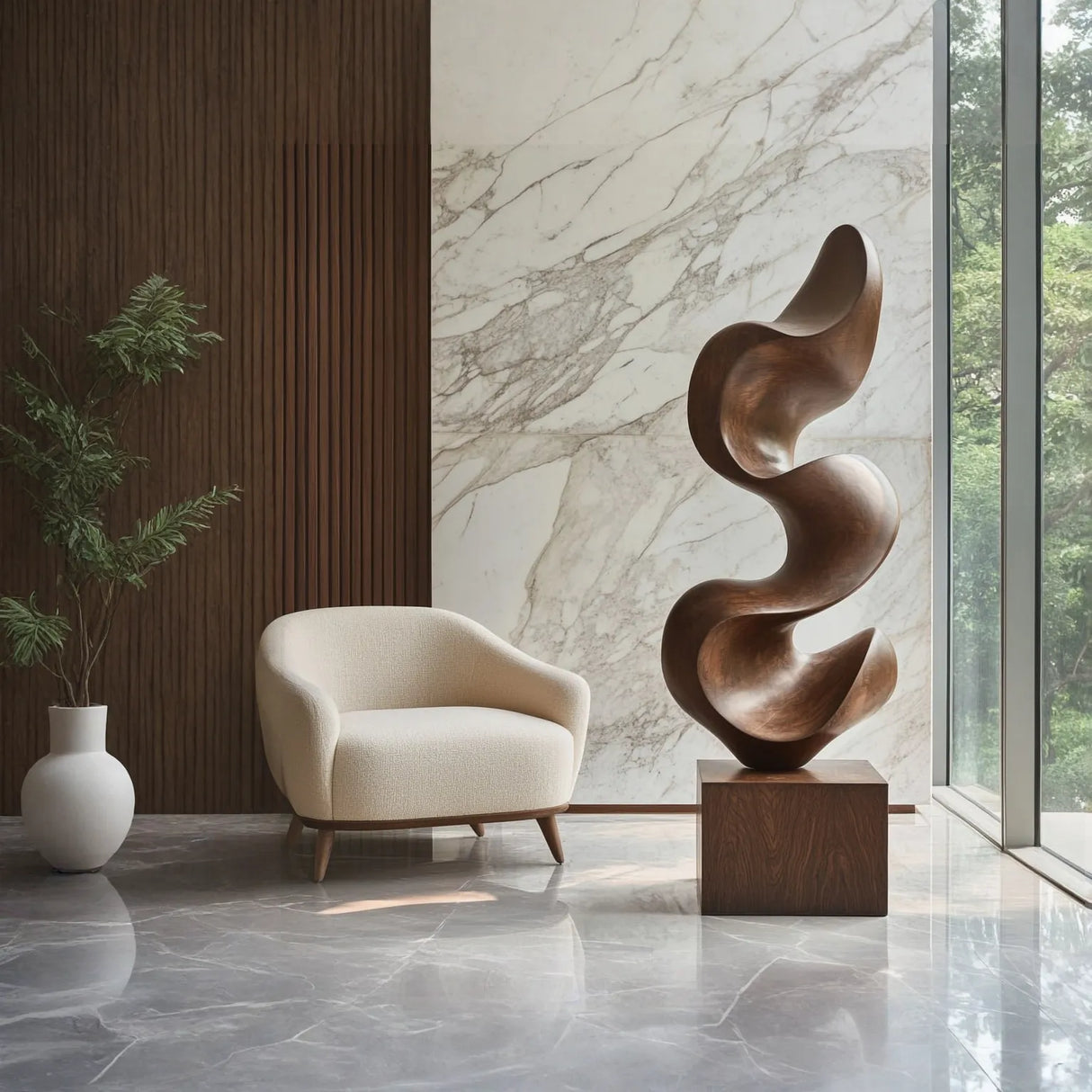 Modern Abstract Solid Wood Wave-Form Sculpture for Interior Display