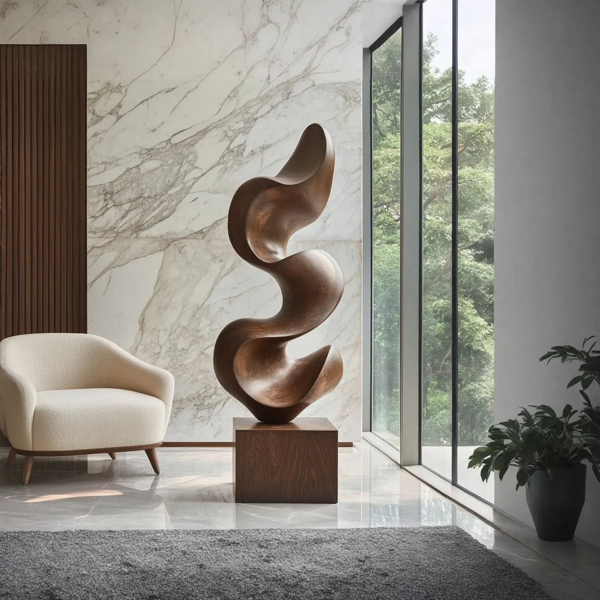 Modern Abstract Solid Wood Wave-Form Sculpture for Interior Display