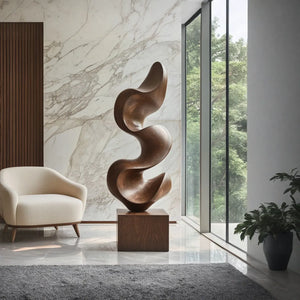 Modern Abstract Solid Wood Wave-Form Sculpture for Interior Display