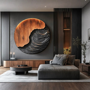 Modern Organic Solid Wood Wall Sculpture with Wave Carving for Luxury Interiors