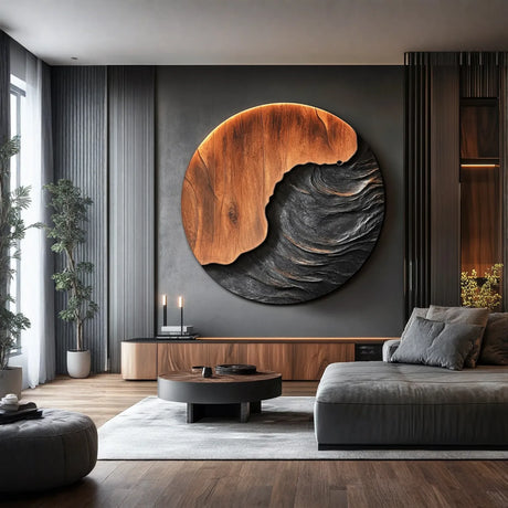 Modern Organic Solid Wood Wall Sculpture with Wave Carving for Luxury Interiors