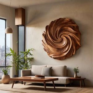 Modern Solid Wood Spiral Wall Sculpture for Living Room Interiors